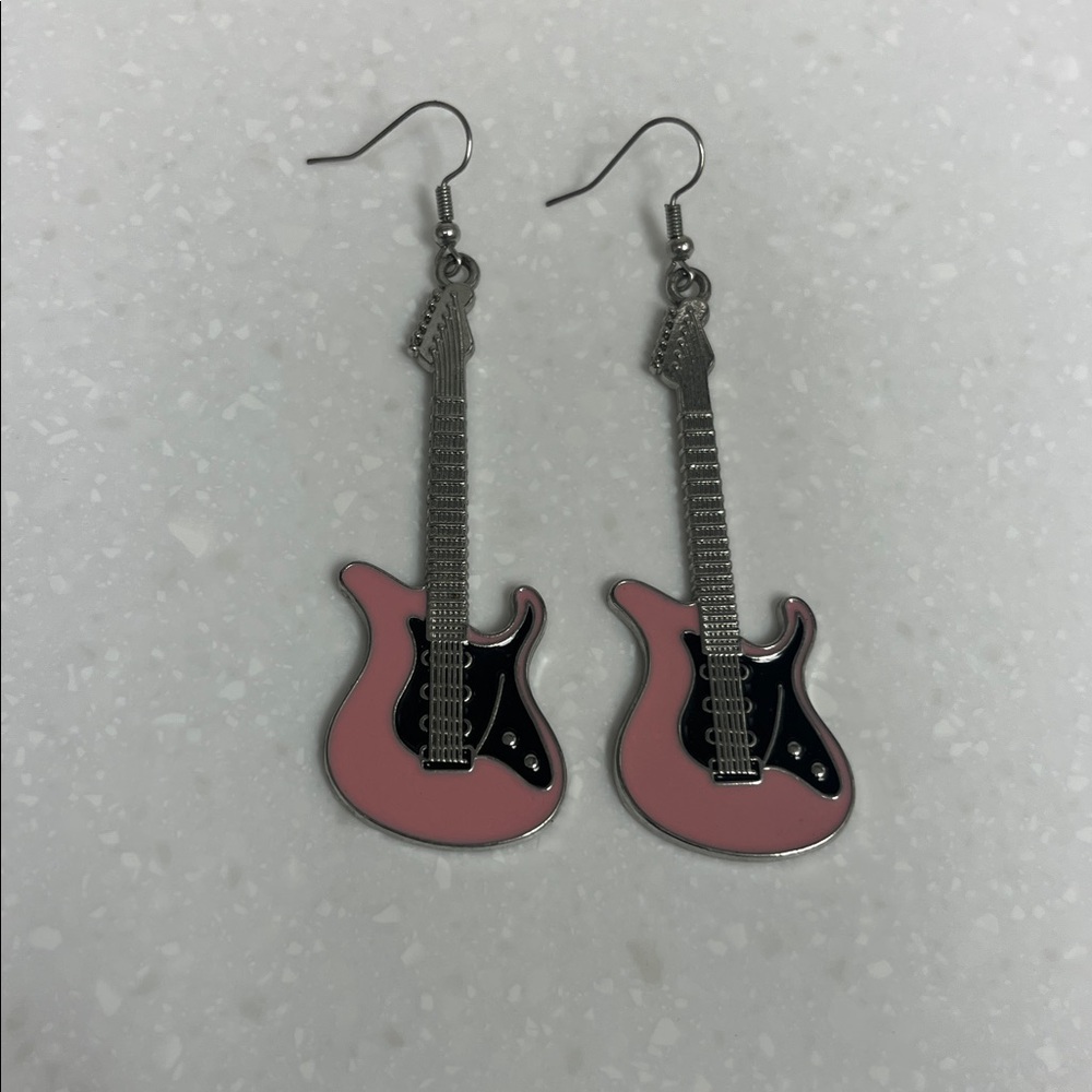 Pink Guitar Earrings
